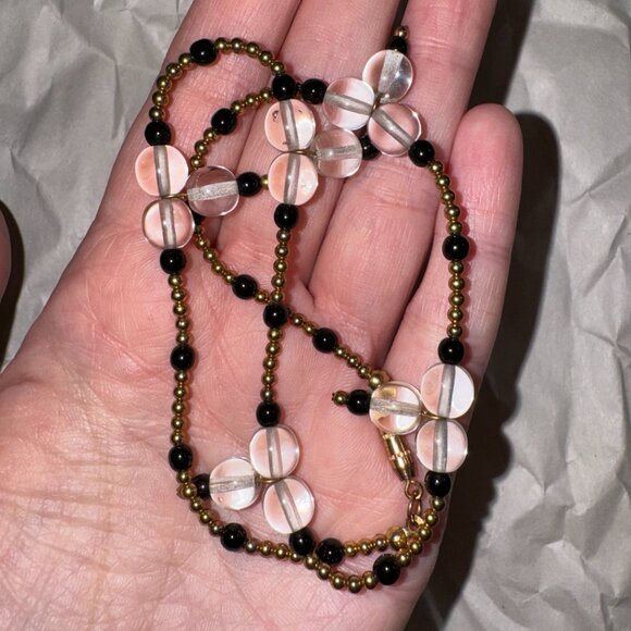 15" Black and Clear Beaded Necklace with Gold-tone Accents - Picture 4 of 8